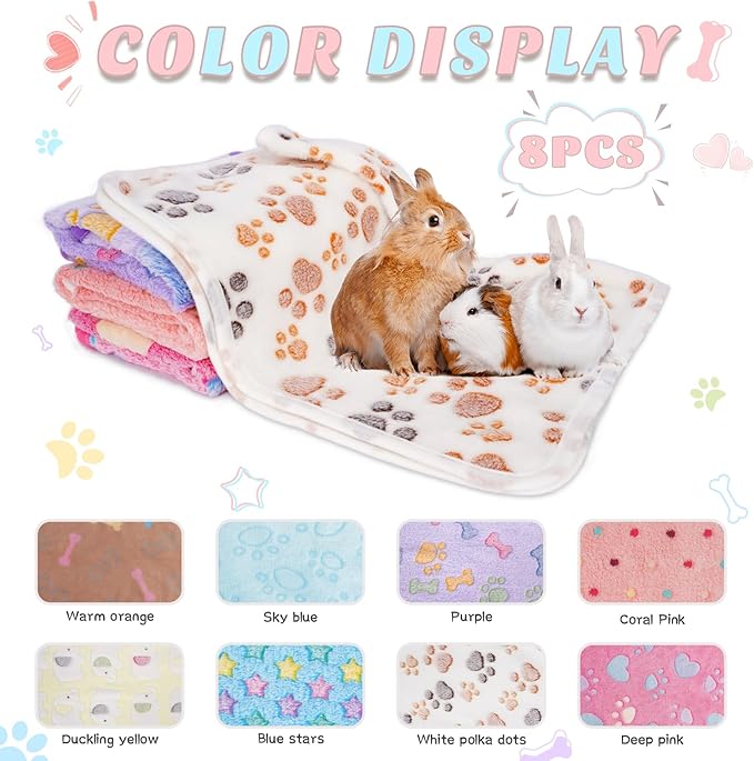 8 Pack Guinea Pig Cage Liner, Washable Guinea Pig Fleece Blankets Bedding Accessories, Flannel Throw Warm Sleep Mat, Pet Pee Pads for Small Animal Hamster Rabbit Puppy Cat (Light Color, 26x14 Inch)