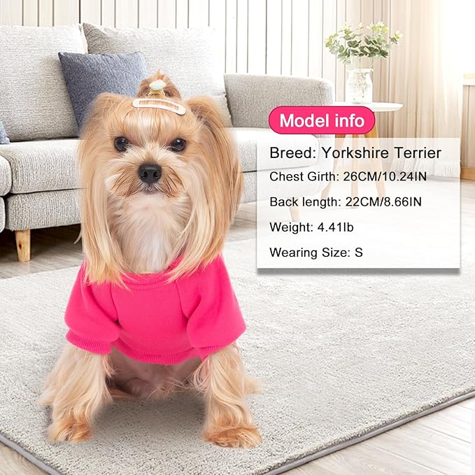 2 Pack Dog Hoodie Warm Hood Dog Sweater Cold Weather Small Dogs Sweatshirt Comfort Pet Clothes for Small Medium Dogs with Pockets (Rose+Pink, XXS (Back: 5.9",Chest: 10.6", 0.8-1.8lbs))