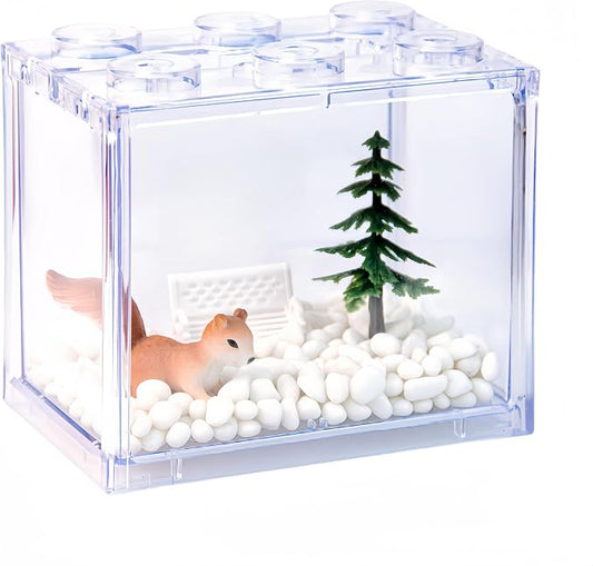 Small Sea Monkey Tank, Stackable Mini Betta Fish Tank Tinny Aquarium Kit with Aquarium Gravel, Moss Ball Tank Shrimp Tank 0.27 Gallon Acrylic Cube Fish Bowl for Shrimp Snails