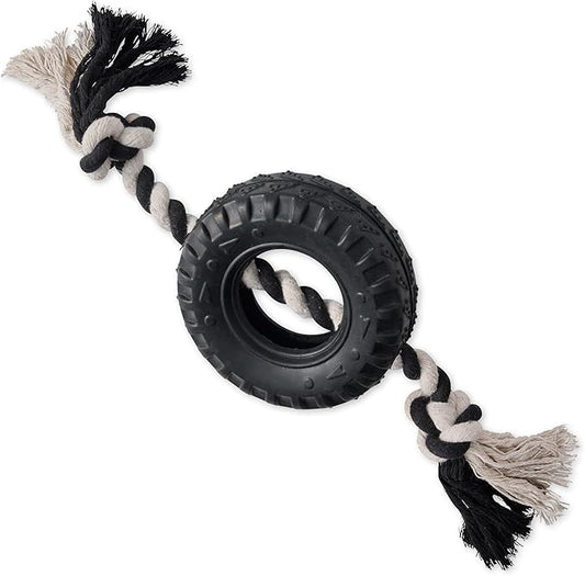 Pet Passion Natural Rubber Tire and Organic Cotton Rope Pull and Chew Dog Toy for All Pet Breeds, Black, Medium