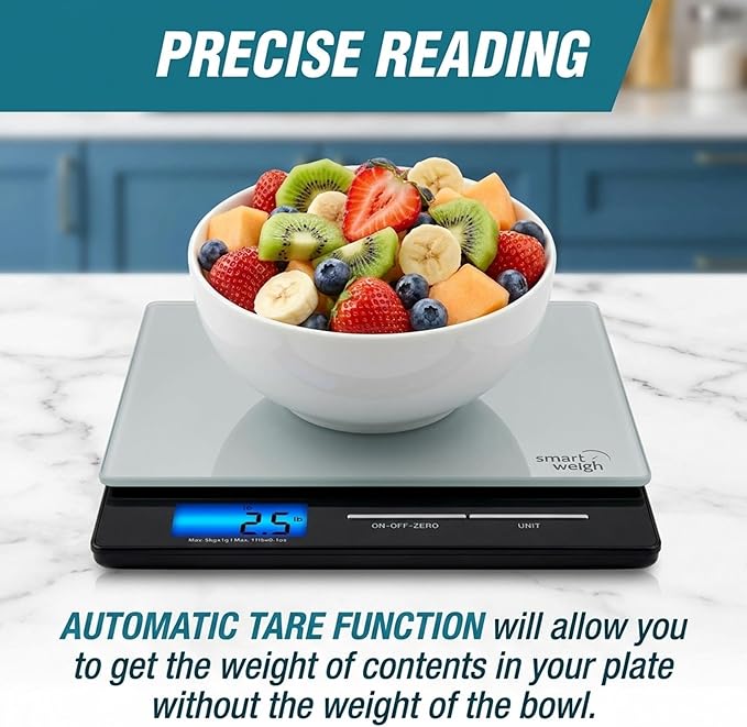 Smart Weigh Professional USPS Postal Scale with Tempered Glass Platform, Multiple Weighing Modes and Tare Function, Silver Shipping Scale, Platform Scale, 11 pounds/ 5 Kilograms