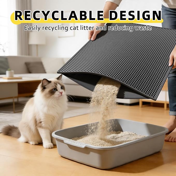 Cat Litter Mat, 30"X24" Large Double Layer Litter Trapping Mat, Waterproof/Urineproof, Easy to Clean Kitty Litter Mats for Floor, Scatter Control (Black-2Pack)
