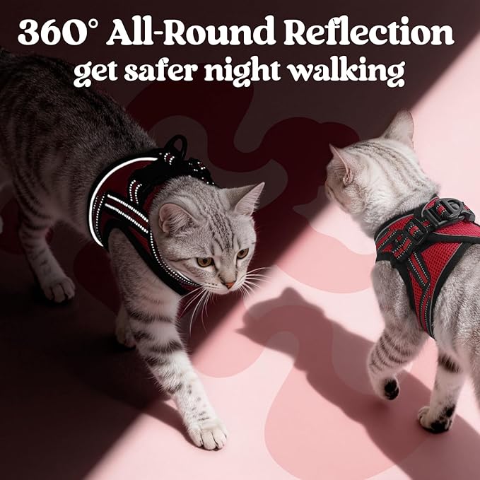 rabbitgoo Cat Harness and Leash Set for Walking Escape Proof, Adjustable Soft Kittens Vest with Reflective Strip for Cats, Comfortable Outdoor Vest, Red, S