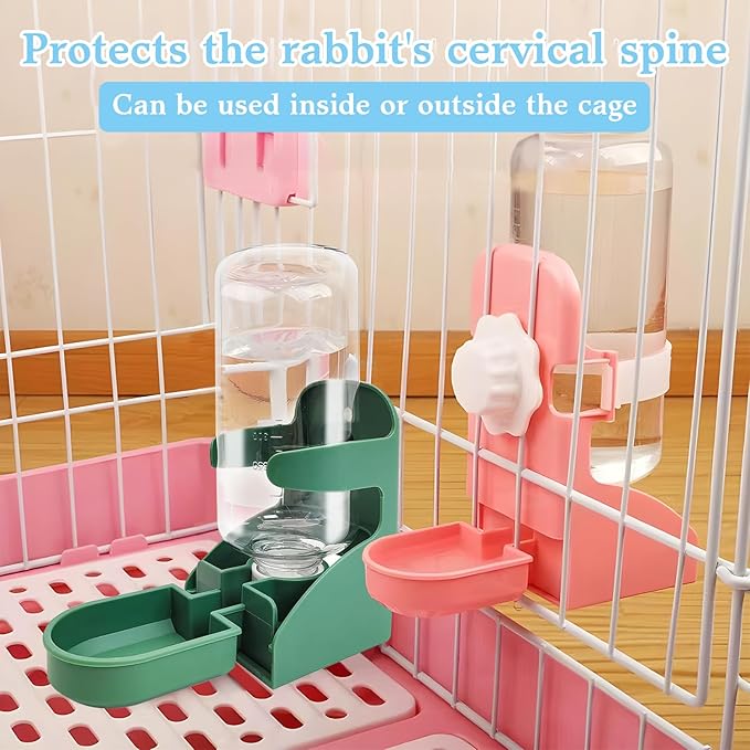 kathson Rabbit Water Dispenser for Cage 17 Oz Hanging Guinea Pig Water Bottle No Drip Gravity Automatic Bunny Water Bottle No Leak Small Animal Water Bottle for Chinchilla Ferret Hamster(Green