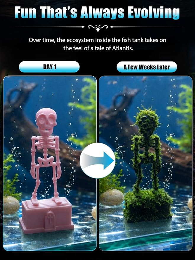 Dancing Skeleton Aquarium Bubbler, Halloween Fish Tank Decor(Pink) | Adjustable airflow with 1m hose & valve. Safe resin, for freshwater/saltwater tanks. Air pump not included.