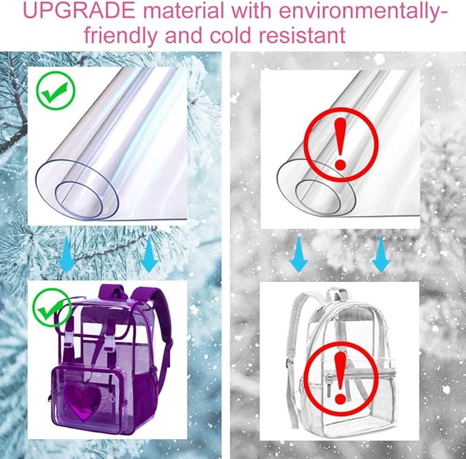 17" Sequin Clear Backpack for Girls - 3Pcs School Flip Design Stadium Approved Set, Waterproof Campus Transparent Bookbag (Pink)