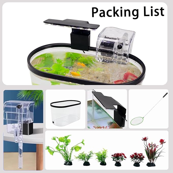 1.7 Gallon Aquarium Starter Kit Complete Small Fish Tank with LED Light & Quiet Filter for Betta, Mini Desktop Acrylic Tank, Ideal for Shrimp Guppy Jellyfish Goldfish, Office, Home, or Gift