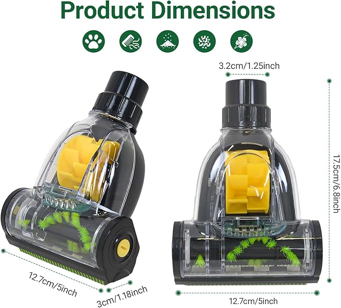 EZ SPARES Universal Mini Turbo Brush – 32mm/35mm Dual-Size Vacuum Attachment for Floors, Beds & Crevices | Multi-Surface Cleaning Tool for Pet Hair & Dust | Fits Most 1.25"/1.38" Hose Vacuum Cleaners