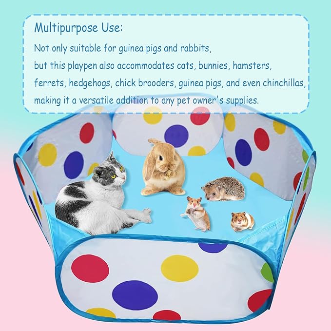 Small Animal Playpen, Portable Guinea Pig Playpen Pet Cage Tent, Waterproof Pop-up Open Pet Tent Metal Wire Yard Fence for Hamster Indoor Outdoor Exercise (Blue)