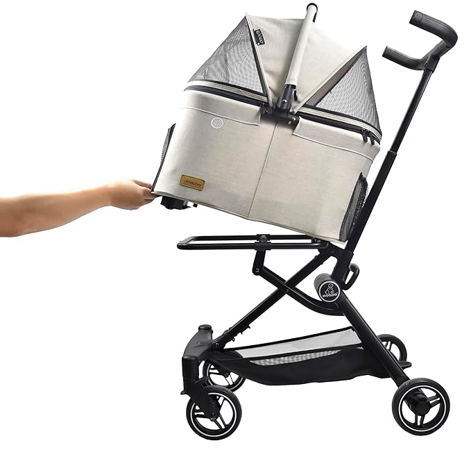 ROODO 2026 Upgraded Version 3 in 1 Dog Cat Stroller with Detachable Carrier Lightweight Folding Portable All Terrain Pet Travel System Puppy Kitty Doggie Bunny Stroller for 30lbs(Light Khaki)