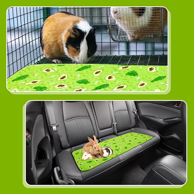 Huhumy 2 Pcs 47 x 24 Inch Guinea Pig Washable Cage Liners Reusable Mat Non Slip Absorbent Guinea Pig Pads for Small Animals Bedding Hamster Rabbit Rat(Cute Style)