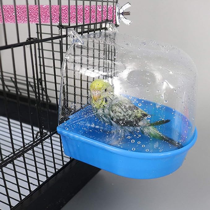 PINVNBY Parrot Bath Box Bird Bathtub Parakeet Bathing Tube with Bird Perches Stand Paw Grinding Cage Accessories Ideal for Small Birds Lovebirds Canary Finches(3 PCS Random Color)