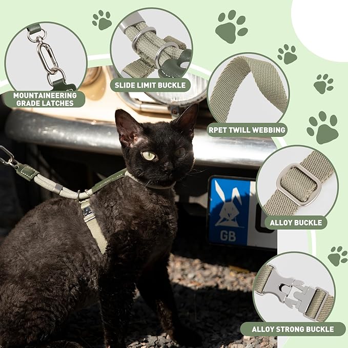 ETIAL Premium Adjustable Escape-Proof Cat Harness & Leash Set with Leather Sliding Back, 4.3ft Nylon Rope, Cross-Strap, Heavy-Duty Buckles for Secure Walking (Hibiscus Purple, Back Length 3.5”-4.7”)