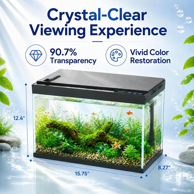5 Gallon Fish Tank with Auto Feeder, Aquarium Starter Kit with Self Cleaning Filter, Crystal-Clear Glass, 8-Color LED Light, 5-Minute Setup, Vacation-Ready Betta & Goldfish Tank for Desk & Office