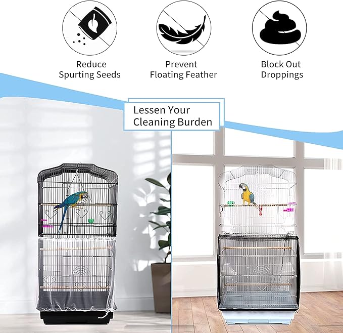 Universal Bird Cage Seed Catcher,Seed Catcher Guard Net Cover,Parrot Nylon Mesh Net Cover,Soft Airy Cage Net Stretchy Skirt for Round Square Cages (Circumference 74 inch to 118 inch，White)…