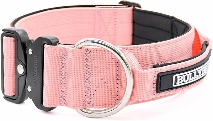 Heavy Duty Dog Collar, Tactical Dog Collar, Dog Collar for Large Dogs, Waterproof Dog Collar, Dog Training Collar, Quick-Release Metal Buckle, Adjustable Sizes – BULLYBREED (Light Pink, Large)