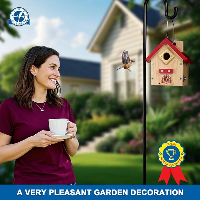 SISTERBIRD Wren Bird House, Premium Wooden Bird Houses for Outside, Classic Cabin Design Birdhouses for Outdoors, Hanging Bird House, Red-Breasted Nuthatch Wren Chickadee