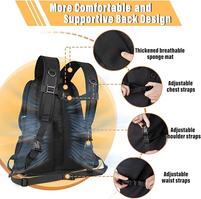 YUDODO 9-14lbs Dog Front Carrier Backpack, Adjustable Breathable Pet Carrier for Small Dogs, Ventilated Puppy Back Pack with Safety Belt, Lightweight Doggy Backpack for Hiking Outdoor(Jet Black, L)