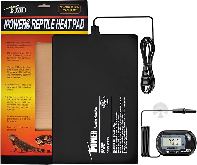 iPower 8 by 12-Inch 16W Reptile Heat Mat, LCD Digital Aquarium Thermometer, Under Tank Warmer Terrarium Heat Pad for Turtles Lizards Frogs and Other Small Animals, Multi Sizes