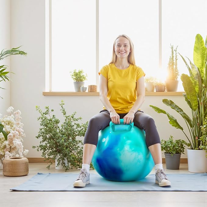 Hopper Ball for Adults & Teens 16+, 28 in Bouncy Ball with Handle, Sit On Hippity Hop Exercise with Air Pump, Active Play for Family Activities & Indoor/Outdoor Sports