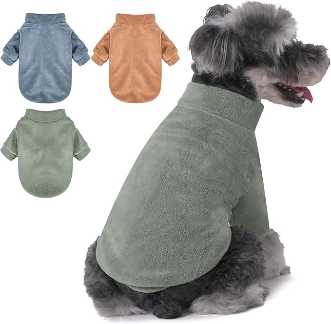 GYALAPERI Dog Sweater, 3 Pack Dog Sweaters for Small Dogs Girl Boy, Ultra Soft Warm Puppy Clothes Dog Coat for Winter (Lt Blue+Olive+Brown, X-Small)