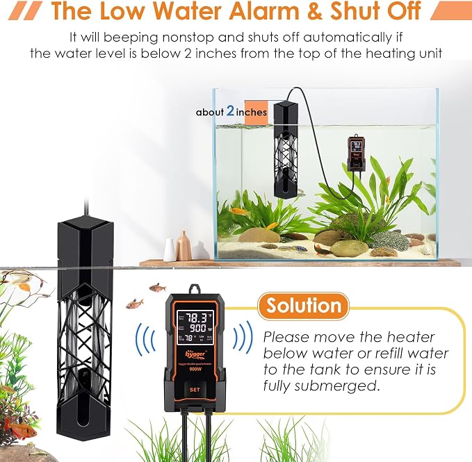 hygger Submersible Aquarium Heater 900W Fish Tank Heater with Temperature Control & Auto Off Protection for 110-250 Gallons Saltwater and Freshwater