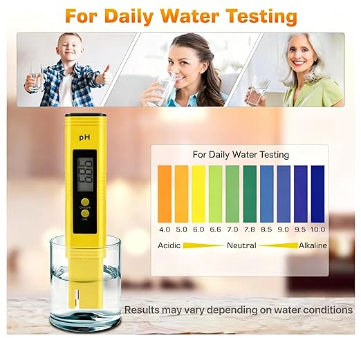 Digital pH Meter Tester Pen for Water, Pre-Calibrated, High Accuracy ±0.01, 0–14 pH Range, Pocket Size for Drinking Water, Pool, Aquarium & Hydroponics (Yellow)