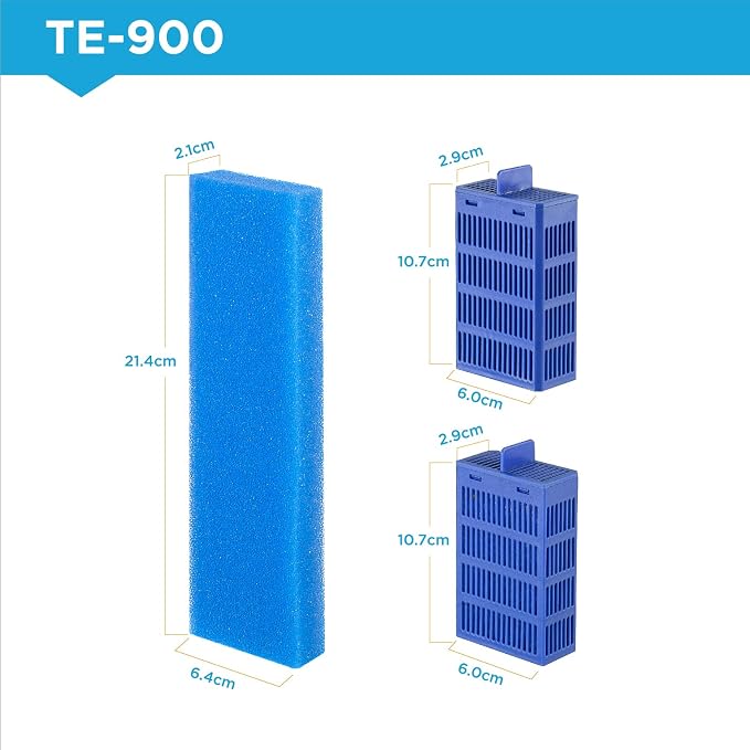 Replacement Cartridge for Fish Tank Filter TE-900 with Aquarium Filter Foam, Active Carbon and Ceramic Ring(TE900-S)