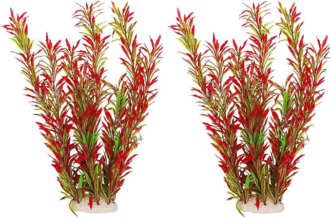 2 pcs Aquarium Decor Plastic Plants Extra Large 21 Inches Artificial Fish Tank Plants Tall Fish Tank Decorations Artificial Green Water Plants (Wine)