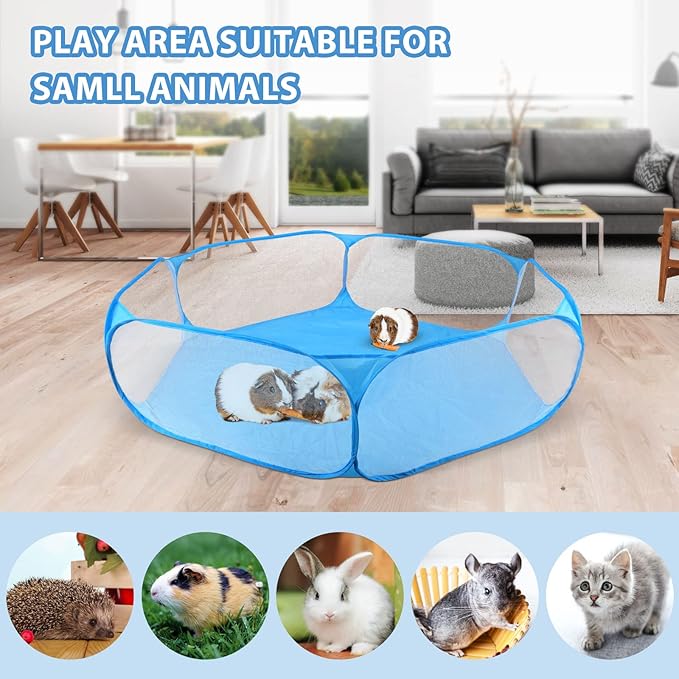 RYPET Guinea Pig Playpen - Breathable & Transparent Pet Playpen Pop Open Outdoor/Indoor Exercise Fence, Portable Yard Fence for Guinea Pig, Rabbits, Hamster, Chinchillas and Hedgehogs