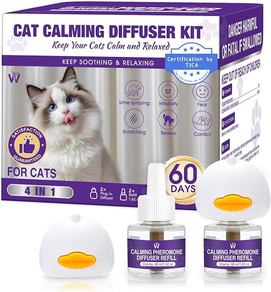 Cat Calming Pheromone Diffuser Kit – 2 Plug-Ins & 4 Refills (48ml), Cat Anxiety & Stress Relief