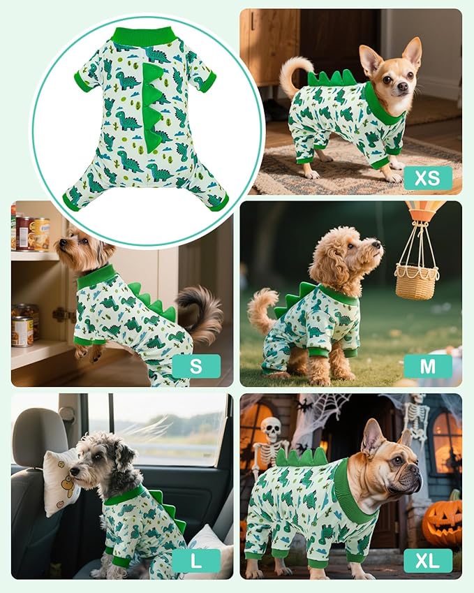 CuteBone Dinosaur Costume Dog Pajamas, Stretchy Spandex Crystal Velvet Sleepwear Coat for Small Dogs, Soft & Warm Pet Outfit Clothes for Cold Weather, Cozy Pullover Design COSP16XS