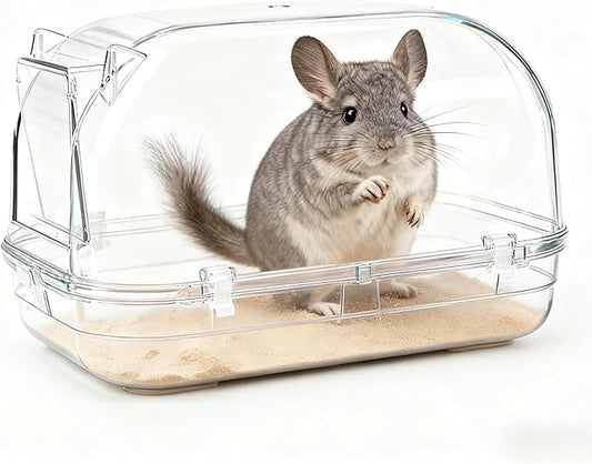 Large Chinchilla Dust Bath House, 11-Inch Clear Enclosed Bathing Hideout with Lift-Off Lid, Low-Mess Rim & Stable Non-Slip Base, Easy-Clean Design for Adult Chinchillas