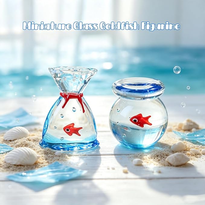 Hand Blown Glass Fish in Bag Figurine, Mini Art Glass Goldfish Ornament, Handmade Crystal Fish Bag Collectible Statue, Tabletop Decor Gift for Fish Lovers Home Shelf Decoration (Small Lucky Bag Fish)