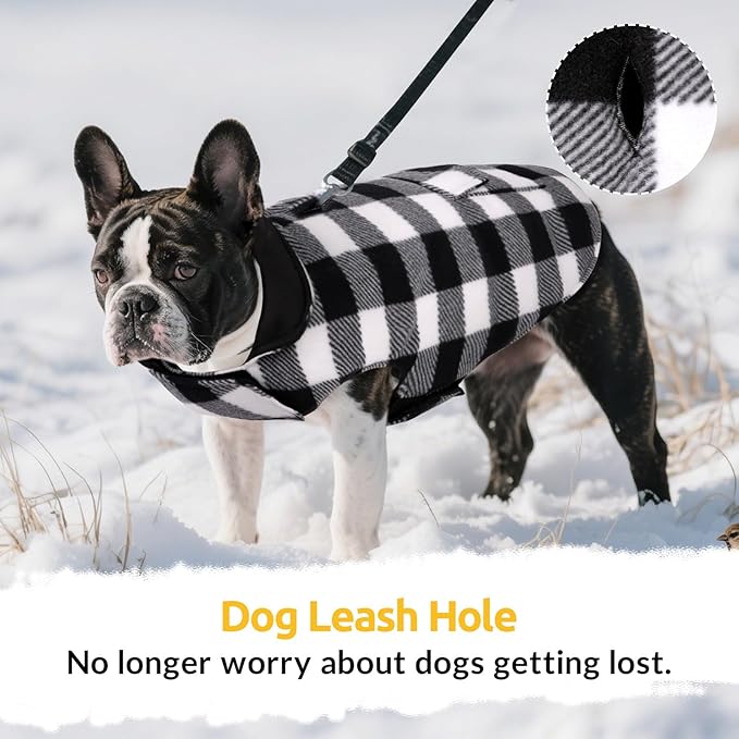 ASENKU Dog Winter Coat, Fleece Doggie Jacket Plaid Reversible Vest Waterproof Windproof Cold Weather Clothes for Small Medium Large Dogs (XS, White)