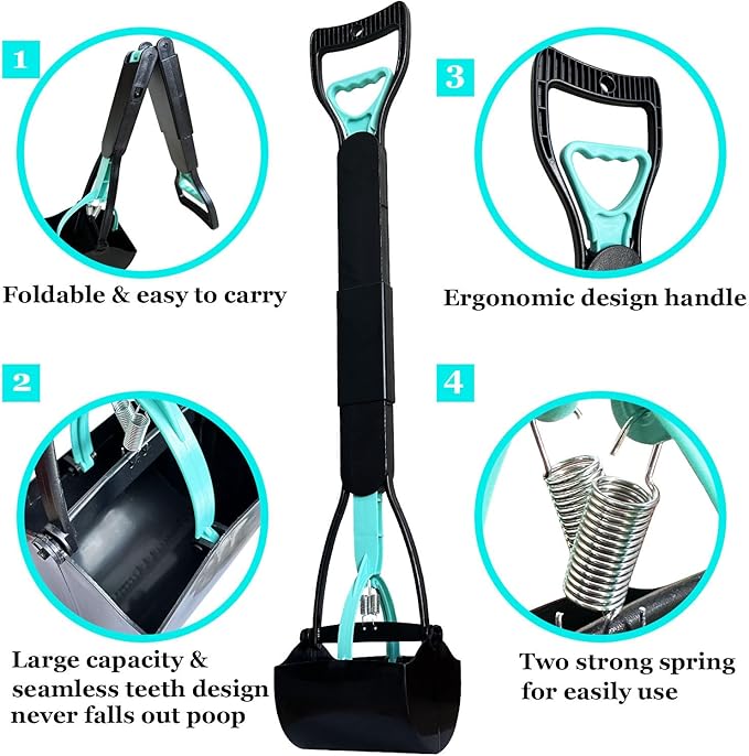ienjoyed 2-Pack Pooper Scooper for Large Small Dogs Heavy Duty, 32" Long Handle Poop Scoop for Yard, Grass, Gravel, Dog Poop Grabber with High Strength Material