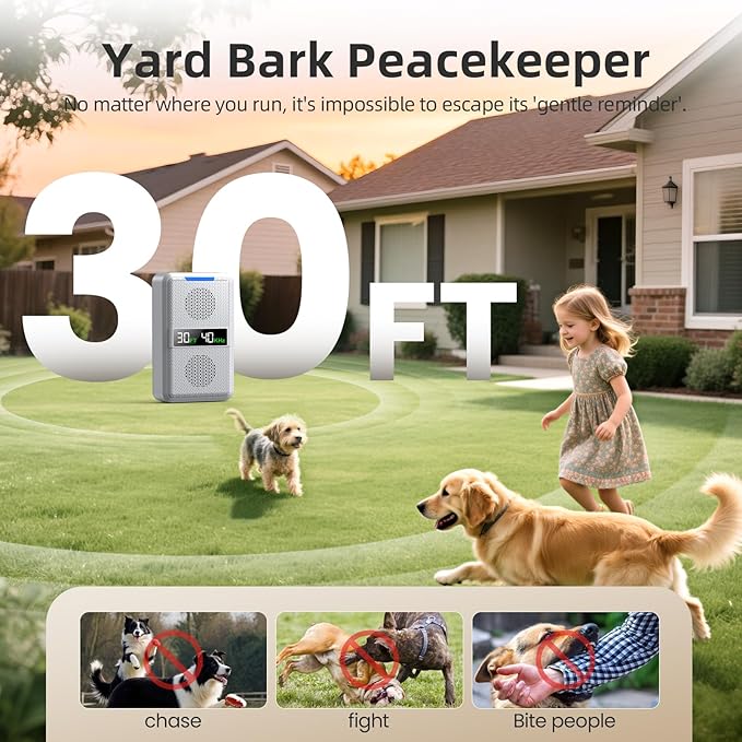 Anti Barking Device for Dogs, Ultrasonic Dog Bark Deterrent Devices, Type-C Rechargeable Behavior Corrector with Adjustable 30 FT Range & Frequency Dog Bark Box for Indoor & Outdoor Use