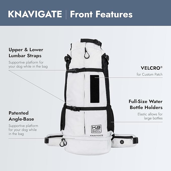 K9 Sport Sack Knavigate - Large, Lunar Rock - Ideal for Dogs with 20-22” Back Length - Adjustable, Backpack-Style Carrier with Internal Frame & Padded Hip Belt