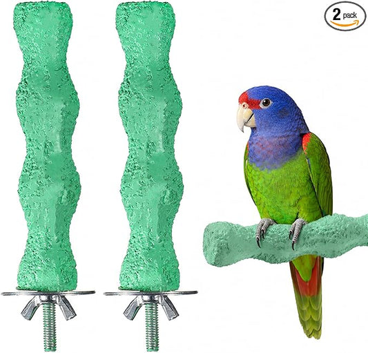 2 PCS Bird Beak Grinding Stone Bird Parrot Cage Perch Stand Anti-Slip Nail Trimming Stick Parrots Perch Resin Beak Grinder Stone Foot Claws Trimmer Accessories for Parrot Budgie Cockatiel (Green)