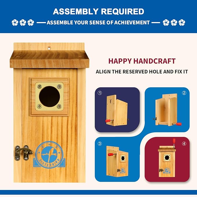 SISTERBIRD Pack of 2 Premium Bluebird Houses for Outside, Assembled Bird House Gift, Garden Decoration Bluebird House, Copper Predator Guard, Easy to Clean Bird Nesting