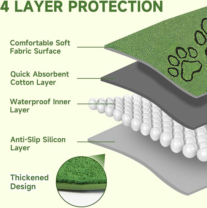Homimp Washable Pee Pads for Dogs, 2 Pack Super Absorbent Reusable Puppy Pads,Green Long Wool Fake Grass for Potty Training, Upgrade Non-Slip and Leak-Proof,Floor,Couch,Bed and Crate,Green 34"×72"