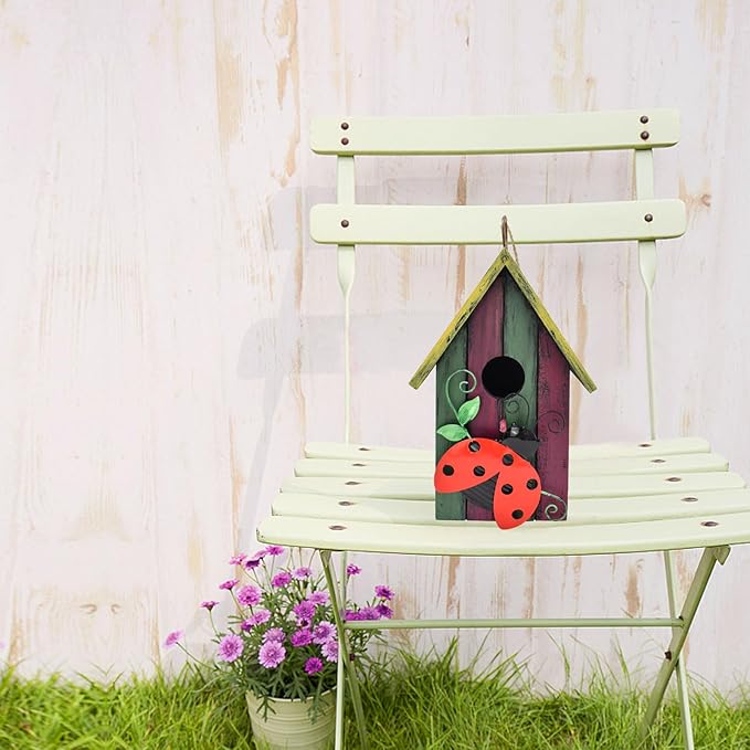 Morning View Bird Houses for Outside Decorative Nest Box Wooden Birdhouse Hanging Spring for Yard Garden Patio Outdoor Small Birds Bluebird Finch Cardinals Wren 9.35 Inch Tall (Red)