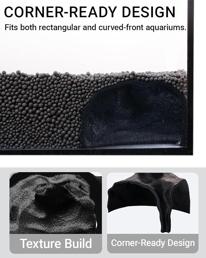 Aquarium Cave – Rock Texture Fish Shelter with 180° Viewing Angle, Betta Fish Tank Accessories, Shrimp & Snails – Aquarium Decor & Tunnel (Black)