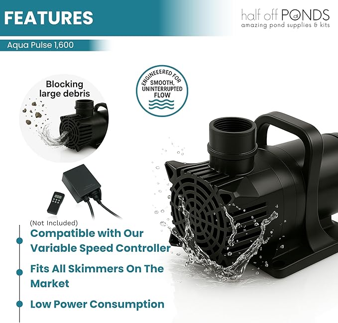 HALF OFF PONDS Submersible Water Pump, 1,600 GPH Pond Pump with 33FT Power Cord and 18FT Max Head, 156W Ultra Quiet Energy Efficient Pump for Koi Pond, Fountain, Waterfall, Water Garden, Skimmer