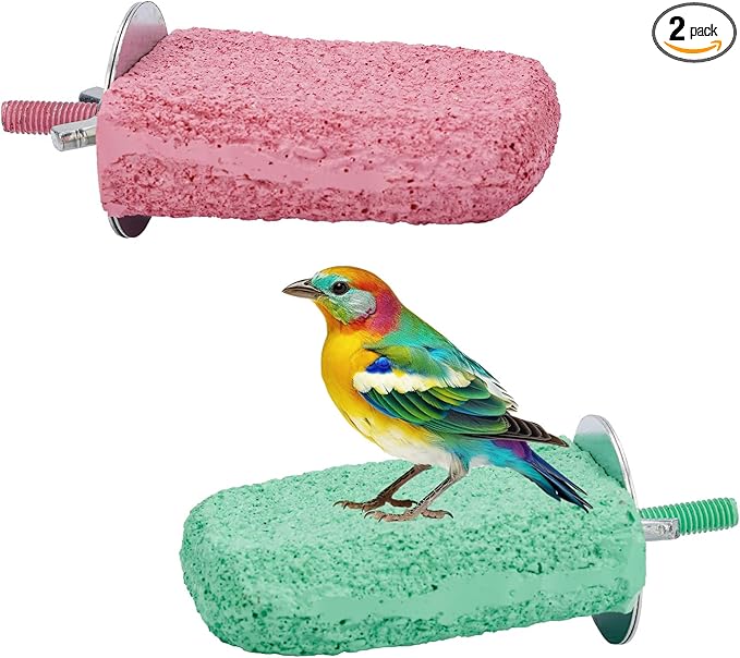 2pcs Ice-Cream Shape Bird Beak Grinding Stone, Bird Cage Perch Parrot Perch Stand Platform Foot Claw Trimmer Grinder Trimming & Chewing Toys Accessories for Budgies Cockatiels Parakeets Conures