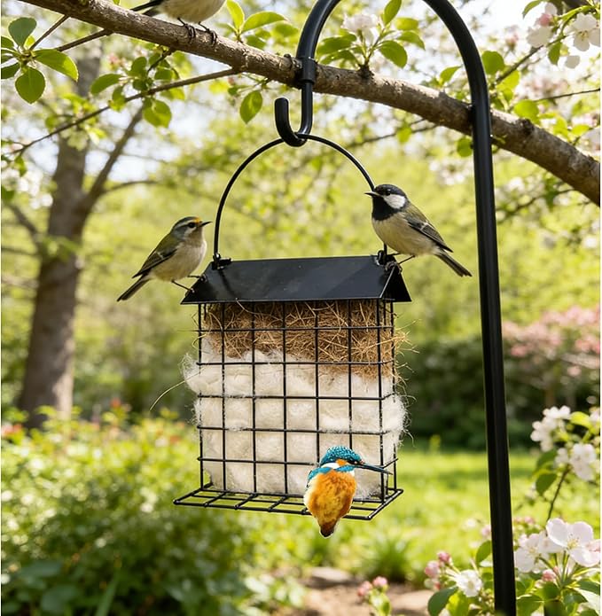Bird Nesting Holder with Alpaca Fiber Birds Nesting Material Suet Bird Feeders for Outdoors Refillable Hummingbird Nesting Gifts Outdoor Bird Nesting Station to Build a Nest (Black)