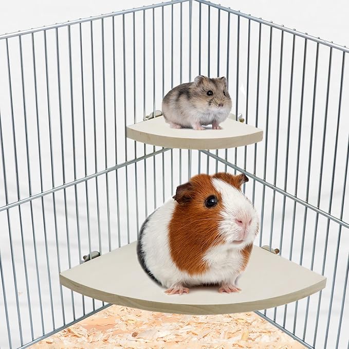 Litewoo Bird Parrot Corner Perch Flat Platform Stand, Easy to Install, Safe and Stable, Smooth Polishing Without Hurting Feet, Solid Hardwood Bird Cage Perches（L）