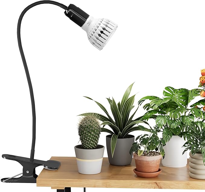 Grow Light,24W (160Watts Equiv) 5000K White Full Spectrum LED Growing Lamp Clip on Desk for Indoor Plants,Bulbs Replaceable & Non-dimmable (Black, 80W)
