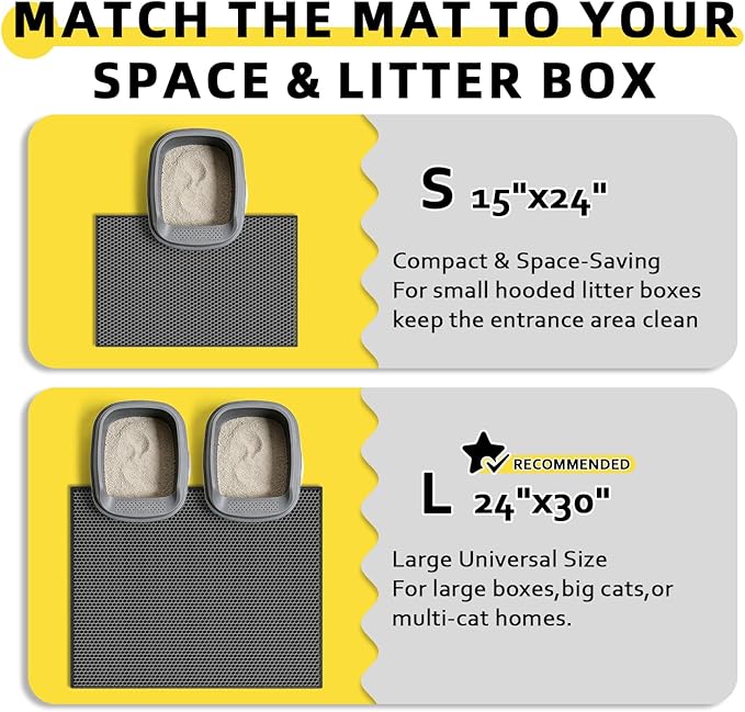 Cat Litter Mat, 30"X24" Large Double Layer Litter Trapping Mat, Waterproof/Urineproof, Easy to Clean Kitty Litter Mats for Floor, Scatter Control (Black-2Pack)