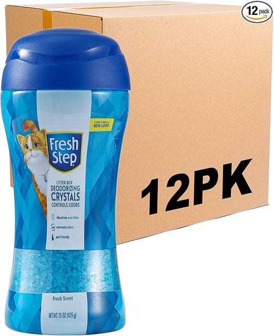 Fresh Step Cat Litter Crystals Deodorizer, Non Toxic Odor Neutralizing Crystals for Litter Boxes that Help Control Smells and Keep Home Areas Fresh, Fresh Scent, 15 Ounce - 12 Pack